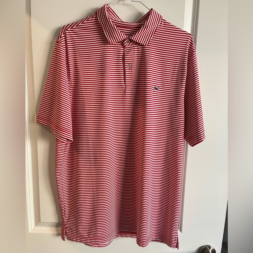 Men's Vineyard Vines Performance Polo Size Large Red and White Stripe UGA